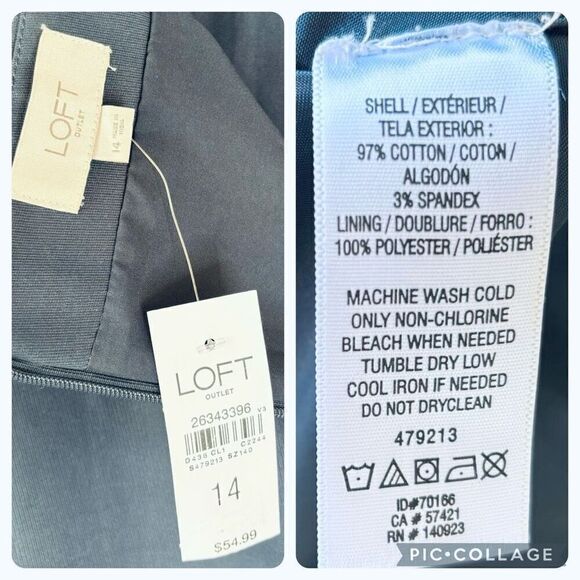 New LOFT Blue Grayish Field Gear Silver Zippers A-Line Slate Skirt Lined Size 14 - Picture 7 of 7